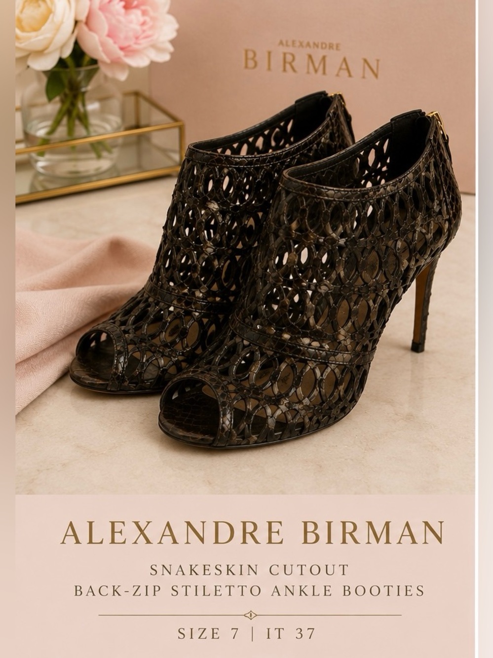 Alexandre Birman Snakeskin Cutout Back-Zip Stiletto Ankle Booties 7 | IT 37
